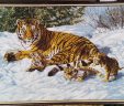 Картина Гобелен Тигры на снегу